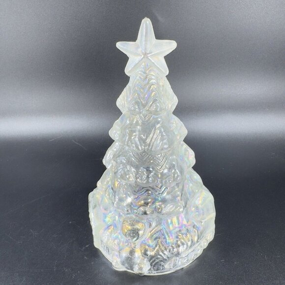Vintage 1980s White Iridescent Glass Christmas Tree Hollow Figurine Decor VTG - Picture 7 of 12